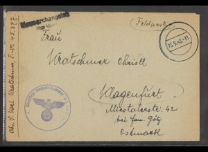 Deutsches Reich Feldpost 1943 Brief FP. Nr. 45377 n. Klagenfurt Ostmark (E230)