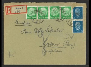 Deutsches Reich 1933 R-Brief MiF Lübeck an Bela Sekula Luzern Schweiz (E241)