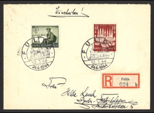 Deutsches Reich 1944 Einschreiben Brief MiF MiNr 862 + 885 SoSt Fulda n. Berlin