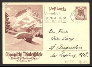 Deutsches Reich 1936 Ganzsachen-Postkarte P 258 Olympische Winterspiele Garmisch