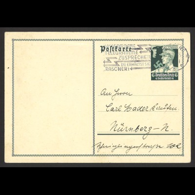 Deutsches Reich 1935 Ganzsachen-Postkarte P 253 + WerbeSt Telegramme Nürnberg