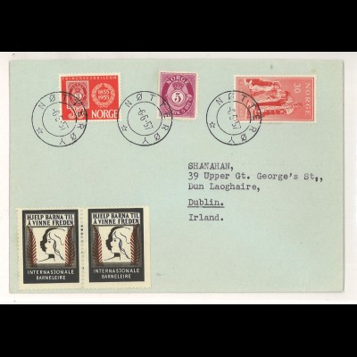Norwegen 1957 Nötteröy Brief MiF + Spendenmarken n. Irland ex Shanahan SH3000247