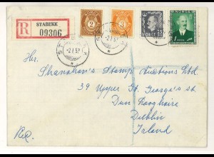 Norwegen 1957 Stabekk Auslandsbrief Einschreiben > Irland ex Shanahan SH3000248