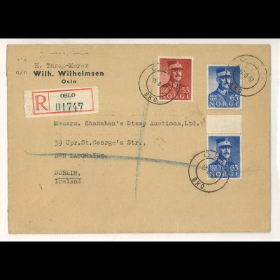 Norwegen 1957 Oslo Auslandsbrief Einschreiben > Irland ex Shanahan SH3000249