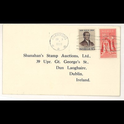 Norwegen 1959 Flekkefjord Auslandsbrief > Irland ex Shanahan SH3000257