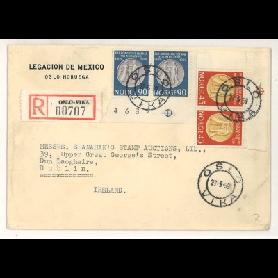 Norwegen 1959 Oslo R-Brief MiNr. 434/435 Eckrandpaare >Irland Shanahan SH3000260