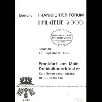 Frankfurter Forum Philatelie 2000: Bericht, Frankfurt 1982.