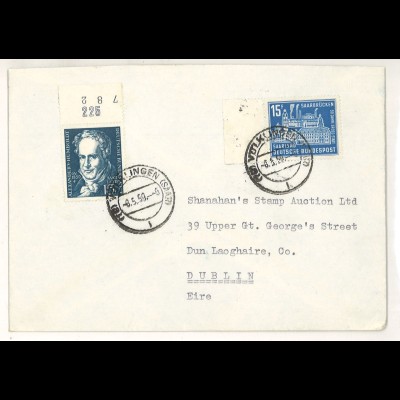 Saarland Völklingen 1959 Auslandsbrief MiF MiNr. 446 + 448 OR > Irland SH3000349