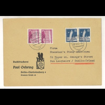 Berlin 1957 Auslandsbrief MiF MiNr. 141 + 145 > Irland ex Shanahan SH3000354
