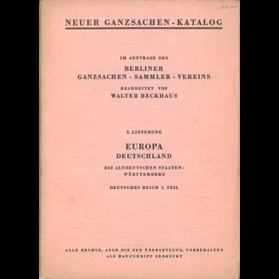 Neuer Ganzsachen-Katalog, 3. Lieferung, Nachdruck, Berlin 1966.