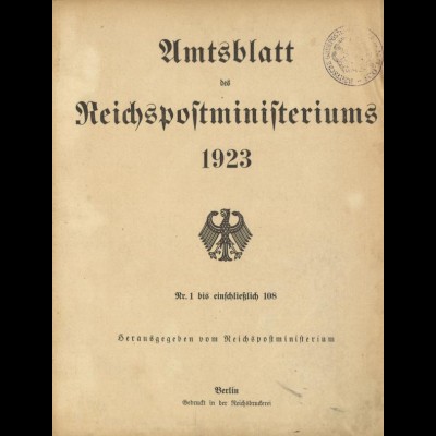 Amtsblatt des Reichspostministeriums 1923