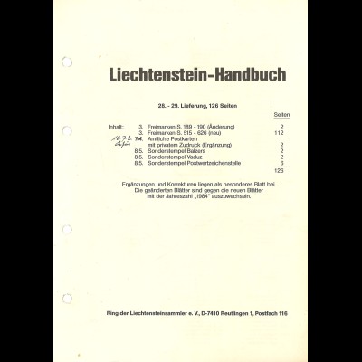 LIECHTENSTEIN-Handbuch, 28. - 29. Lieferung, Reutlingen o.J.
