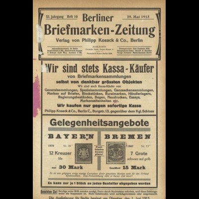 Berliner Briefmarken-Zeitung, Berlin: Philipp Kosack, 1915 - 1917.