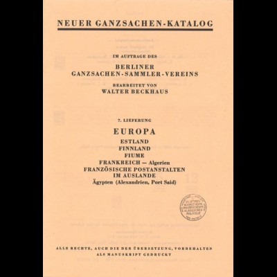 Neuer Ganzsachen-Katalog, 7. Lieferung, Berlin 1967.