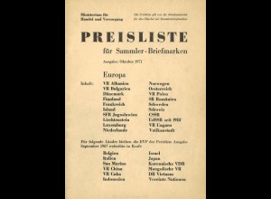 Preisliste für Sammler-Briefmarken, Oktober 1971.