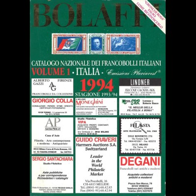 ITALIEN: Bolaffi Catalogo ... Francobolli Italiani, Vol. 1: Italia, Turin 1994.