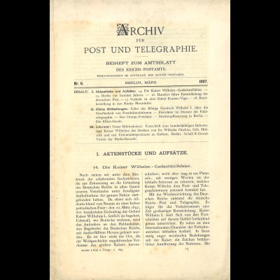 ARCHIV für Post und Telegraphie. Beiheft zum Amtsblatt, Nr. 6/1897