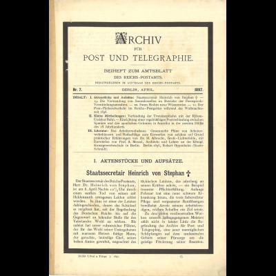 ARCHIV für Post und Telegraphie. Beiheft zum Amtsblatt, Nr. 7/1897