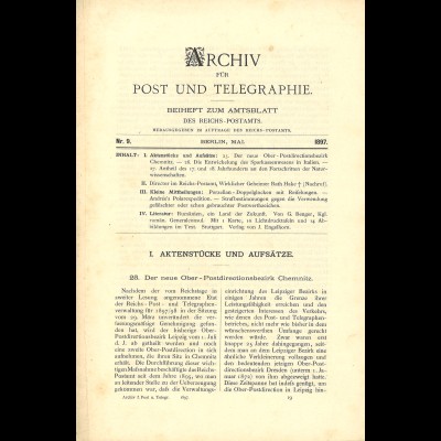 ARCHIV für Post und Telegraphie. Beiheft zum Amtsblatt, Nr. 9/1897