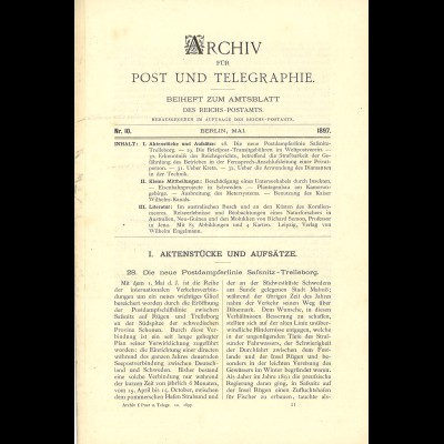 ARCHIV für Post und Telegraphie. Beiheft zum Amtsblatt, Nr. 10/1897