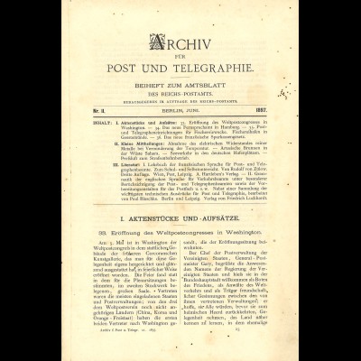 ARCHIV für Post und Telegraphie. Beiheft zum Amtsblatt, Nr. 11/1897