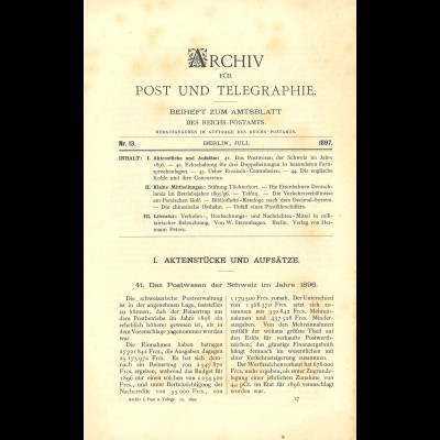 ARCHIV für Post und Telegraphie. Beiheft zum Amtsblatt, Nr. 13/1897
