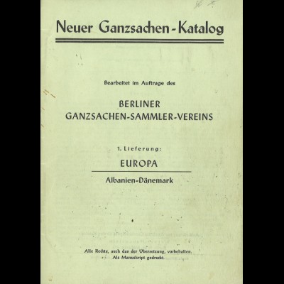 BGSV: Neuer Ganzsachen-Katalog (ab 1955)