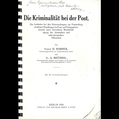 O. Harder / Dr. A. Brünig: Die Kriminalität bei der Post (1924)