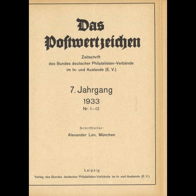 Das Postwertzeichen (7. Jg./1933)