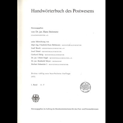 Dr. Hans Steinmetz: Handwörterbuch des Postwesens (1971)