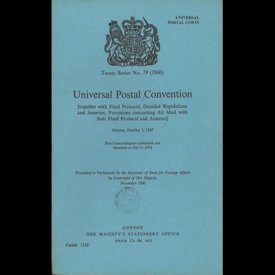 Universal Postal Union: Universal Postal Convention, Ottawa, 3 October 1957