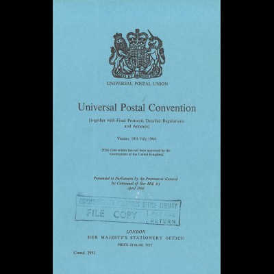 Universal Postal Union: Universal Postal Convention, Vienna 10 July 1964