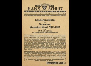 Hans Schütz: Sonderpreisliste Deutsches Reich ... (1956)