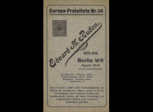 Edvard M. Ruben: Europa-Preisliste Nr. 14 (1915/1916)