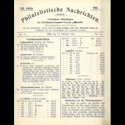 BSV "Mosel": Philatelistische Nachrichten (8 Heft aus 1905–1917)