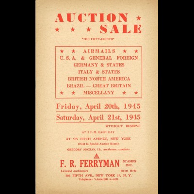 58. F. R. Ferryman-Auktion, Katalog vom 20./21. April 1945