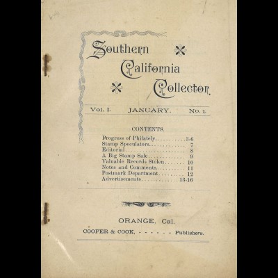USA: Southern California Collector, No. 1/Vol. 1 (1896)