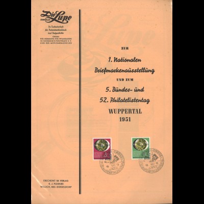 BDPh: 1. Nationale + 5. Bundes- und 52. Philatelistentag in Wuppertal 1951