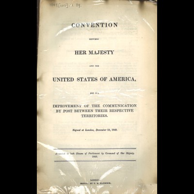 Staats-/Postvertrag zwischen England und den Vereinigten Staaten (1848)