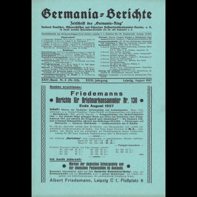 Germania-Berichte - August 1927: Porträt Albert Friedemann