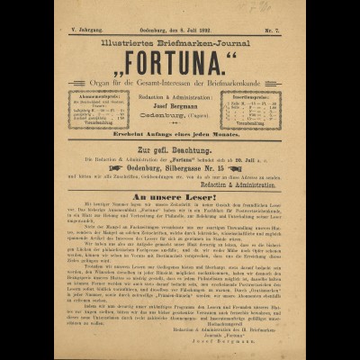 Illustriertes Briefmarken-Journal "FORTUNA" (Ungarn)