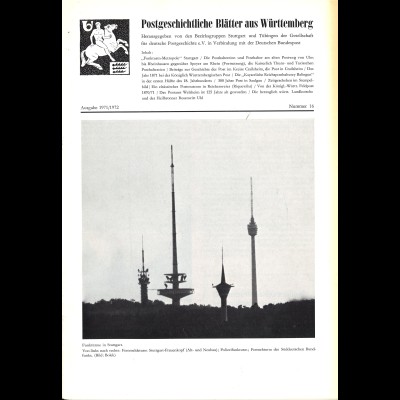 Postgeschichtliche Blätter aus Württemberg Nr. 15 + 16 (1970/72)