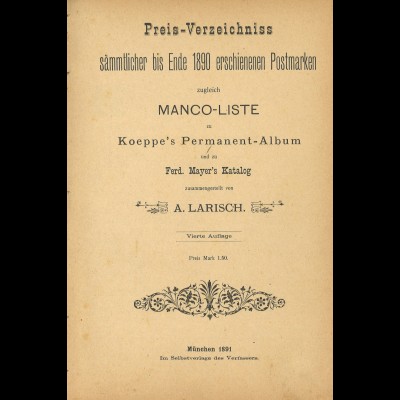 Anselm Larisch: Preis-Verzeichnis ... (1891)