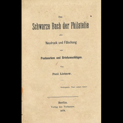Paul Lietzow: Das schwarze Buch der Philatelie (1879) - Original!
