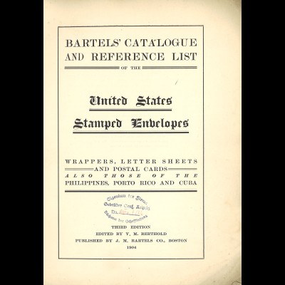 J. M. Bartels	United States Stamped Envelopes (1904)