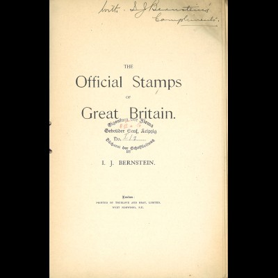 I. J. Bernstein	The Official Stamps of Great Britain (1906)