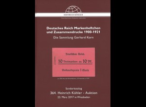 364. Heinrich Köhler-Auktion, 23.3.2017: Deutsches Reich MH + ZD 1900-1921