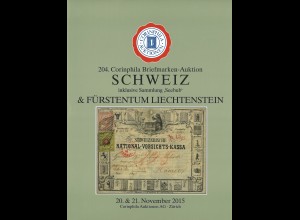 204. Corinphila-Auktion SCHWEIZ & Fürstentum Liechtenstein (Nov. 2015)