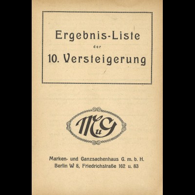 Marken- und Ganzsachenhaus, Berlin: 10. Auktion von Rudolf Siegel (Nov. 1920)