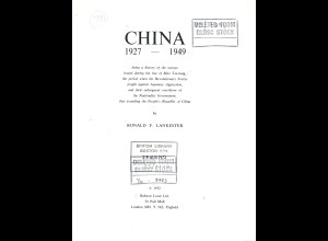 Ronald F. Lankester: China 1927-1949 (1972)